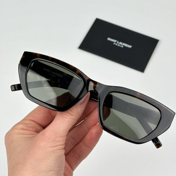 Saint Laurent SLM127/F 002 BRAND NEW Sunglasses Havana Green Cat Eye Women - Picture 1 of 14